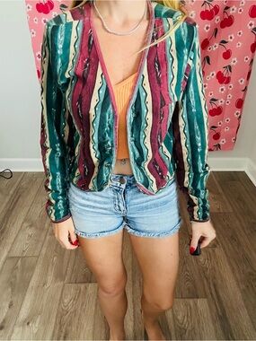 Vintage-Inspired Striped Open Cardigan - Green & Burgundy